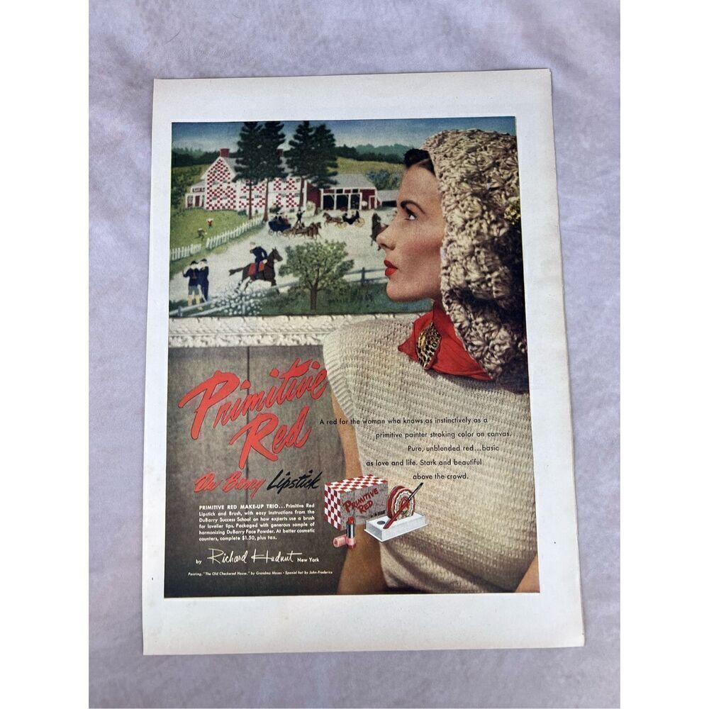 Vintage 1946 Primitive Red Lipstick De Barry Lipstick ad Print Advertisement